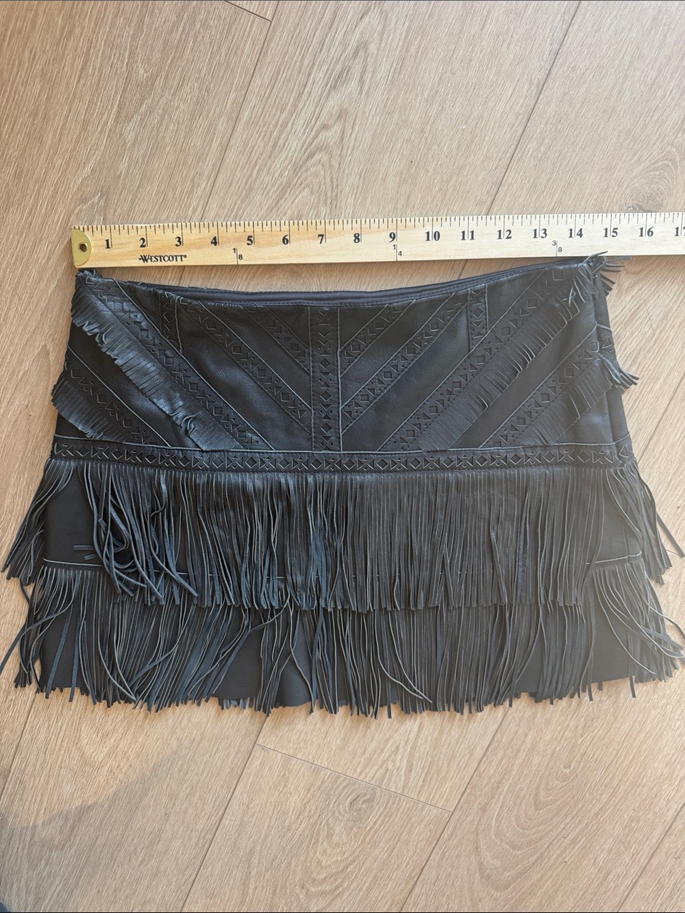 Parker Killington Leather Fringe Mini Skirt Black Size 2 - Picture 15 of 16